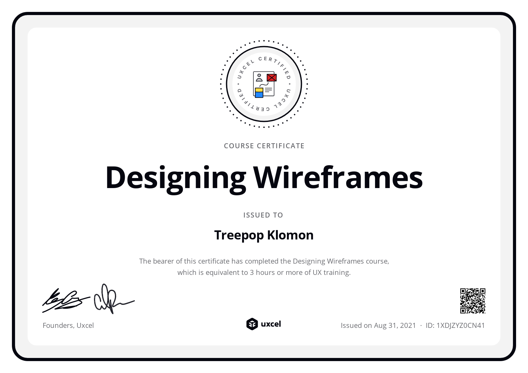 Treepop Klomon's certificate